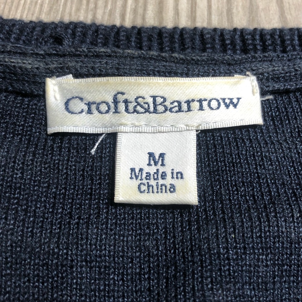 Croft & Barrow Open Knit Sweater Womens Medium Stripes Crochet Lined V Neck - Picture 3 of 11